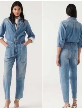 ba&sh combinaison Frida Light Blue Denim Utility Jumpsuit women 2